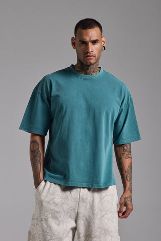 Washed Passion Brush Boxy Fit Tshirt | Petrol Yeşili