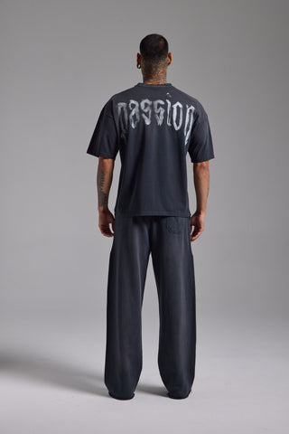 Washed Passion Brush Boxy Fit Tshirt | Puslu Siyah
