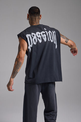 Washed Passion Brush Oversize Tank | Puslu Siyah