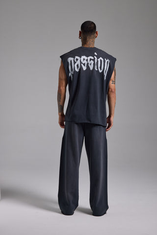 Washed Passion Brush Oversize Tank | Puslu Siyah