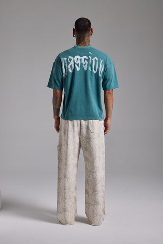 Washed Passion Brush Boxy Fit Tshirt | Petrol Yeşili