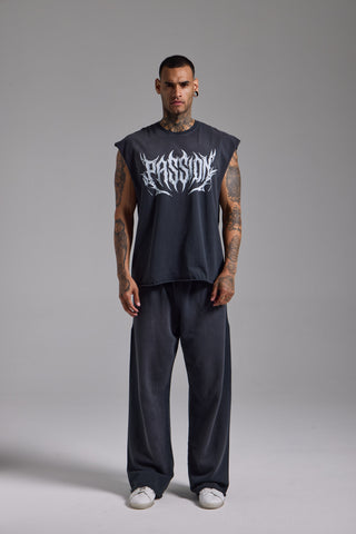 Washed Script Oversize Tank | Puslu Siyah