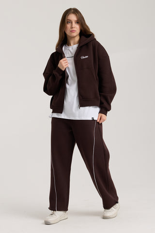 Unisex Basic Winter Full Zip Hoodie | Kahverengi