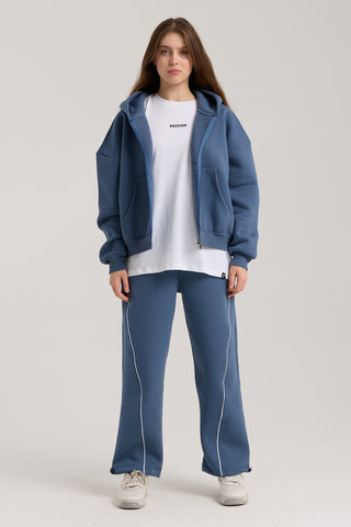 Unisex Basic Winter Full Zip Hoodie | İndigo