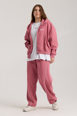 Unisex Basic Winter Full Zip Hoodie | Pembe