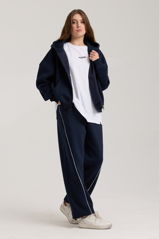 Unisex Basic Winter Full Zip Hoodie | Lacivert