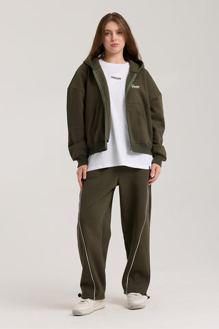 Unisex Basic Winter Full Zip Hoodie | Haki