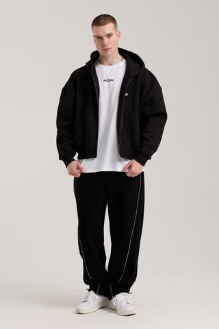 Unisex Basic Winter Full Zip Hoodie | Siyah