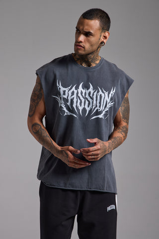 Washed Passion Script Oversize Tank | Füme