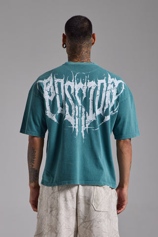 Washed Spike Boxy Fit Tshirt | Petrol Yeşili