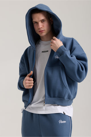 Unisex Basic Winter Full Zip Hoodie | İndigo