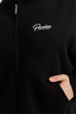 Unisex Basic Winter Full Zip Hoodie | Siyah