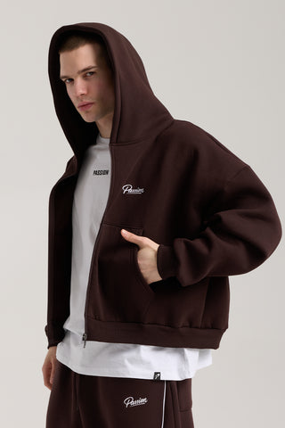 Unisex Basic Winter Full Zip Hoodie | Kahverengi