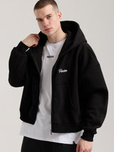 Unisex Basic Winter Full Zip Hoodie | Siyah