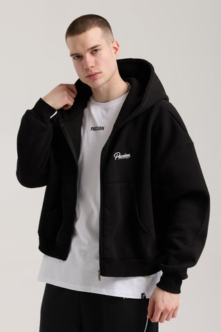 Unisex Basic Winter Full Zip Hoodie | Siyah