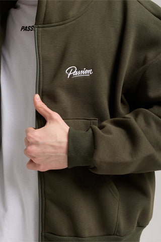 Unisex Basic Winter Full Zip Hoodie | Haki