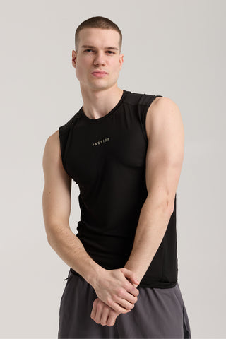 siyah erkek compression kolsuz tank top front passion athletics