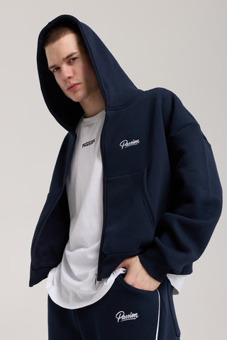 Unisex Basic Winter Full Zip Hoodie | Lacivert