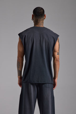 Washed Script Oversize Tank | Puslu Siyah