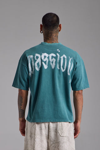 Washed Passion Brush Boxy Fit Tshirt | Petrol Yeşili