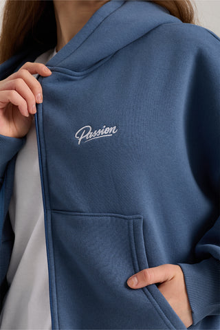 Unisex Basic Winter Full Zip Hoodie | İndigo