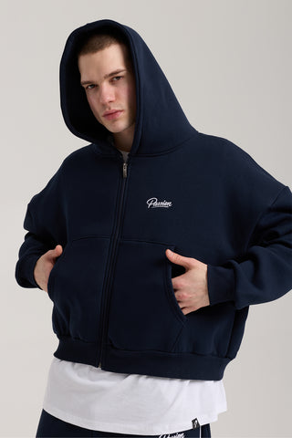 Unisex Basic Winter Full Zip Hoodie | Lacivert