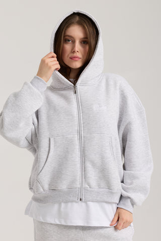 Unisex Basic Winter Full Zip Hoodie | Gri