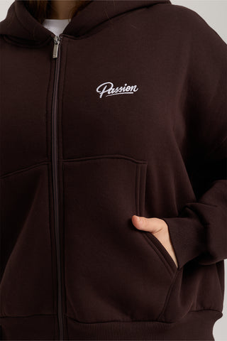 Unisex Basic Winter Full Zip Hoodie | Kahverengi