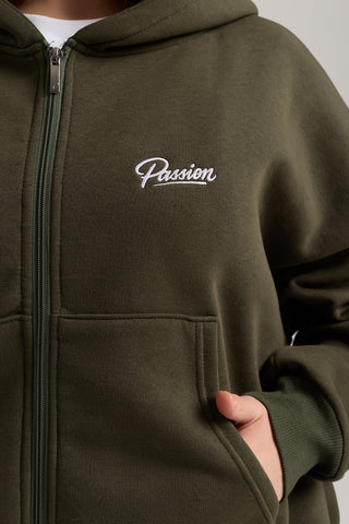 Unisex Basic Winter Full Zip Hoodie | Haki