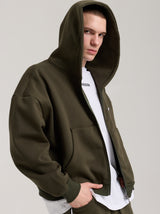 Unisex Basic Winter Full Zip Hoodie | Haki