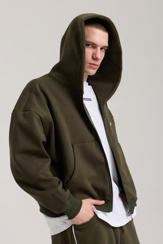 Unisex Basic Winter Full Zip Hoodie | Haki