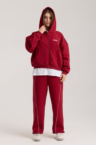 Unisex Basic Winter Full Zip Hoodie | Bordo