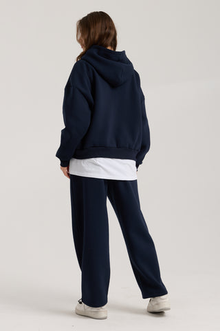 Unisex Basic Winter Full Zip Hoodie | Lacivert