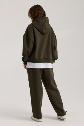 Unisex Basic Winter Full Zip Hoodie | Haki