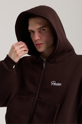 Unisex Basic Winter Full Zip Hoodie | Kahverengi