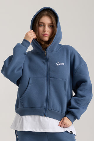 Unisex Basic Winter Full Zip Hoodie | İndigo