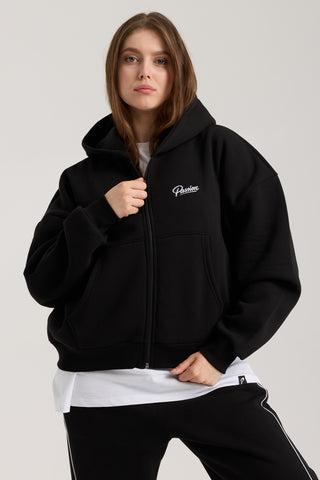 Unisex Basic Winter Full Zip Hoodie | Siyah