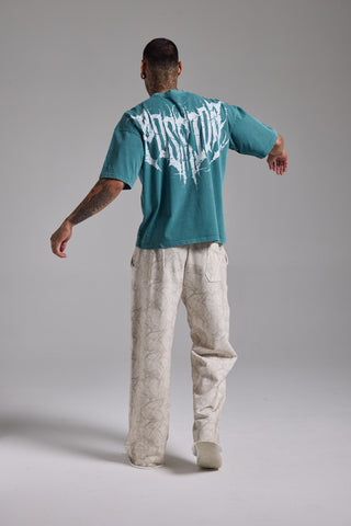 Washed Spike Boxy Fit Tshirt | Petrol Yeşili