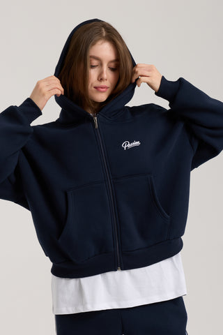 Unisex Basic Winter Full Zip Hoodie | Lacivert