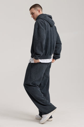 Essential Wave Washed Full Zip Hoodie | Puslu Siyah