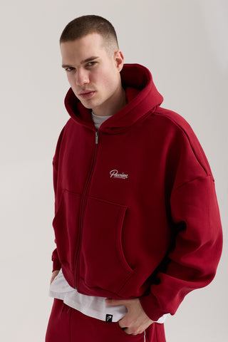 Unisex Basic Winter Full Zip Hoodie | Bordo