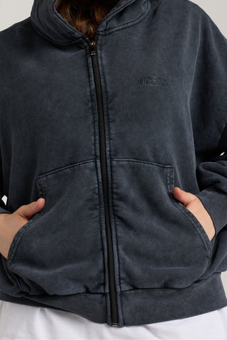 Essential Wave Washed Full Zip Hoodie | Puslu Siyah
