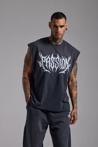 Washed Script Oversize Tank | Puslu Siyah