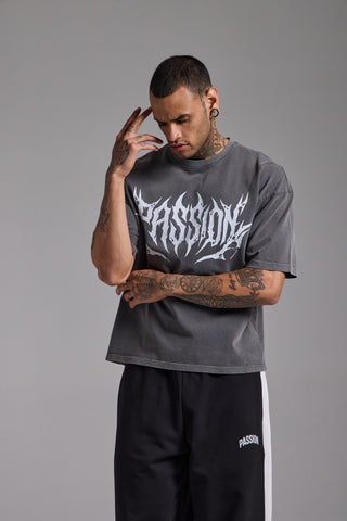 Washed Passion Script Boxy Fit Tshirt | Füme