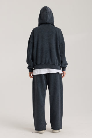 Essential Wave Washed Full Zip Hoodie | Puslu Siyah