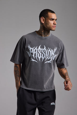 Washed Passion Script Boxy Fit Tshirt | Füme