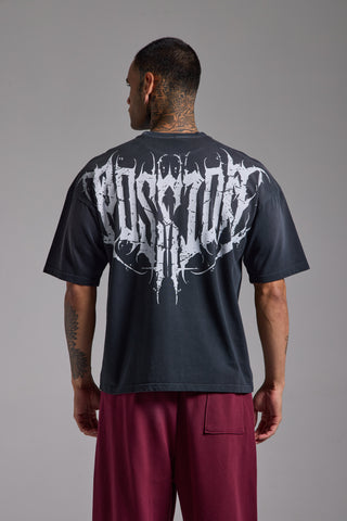 Washed Spike Boxy Fit Tshirt | Puslu Siyah