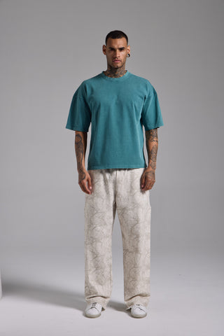 Washed Spike Boxy Fit Tshirt | Petrol Yeşili