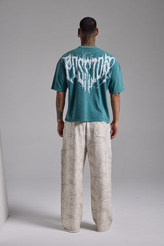 Washed Spike Boxy Fit Tshirt | Petrol Yeşili