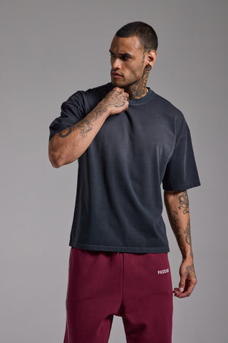 Washed Spike Boxy Fit Tshirt | Puslu Siyah